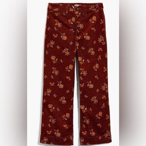 Madewelll Emmett Mumbai Floral Corduroy Wide Leg Crop Pants Size 23